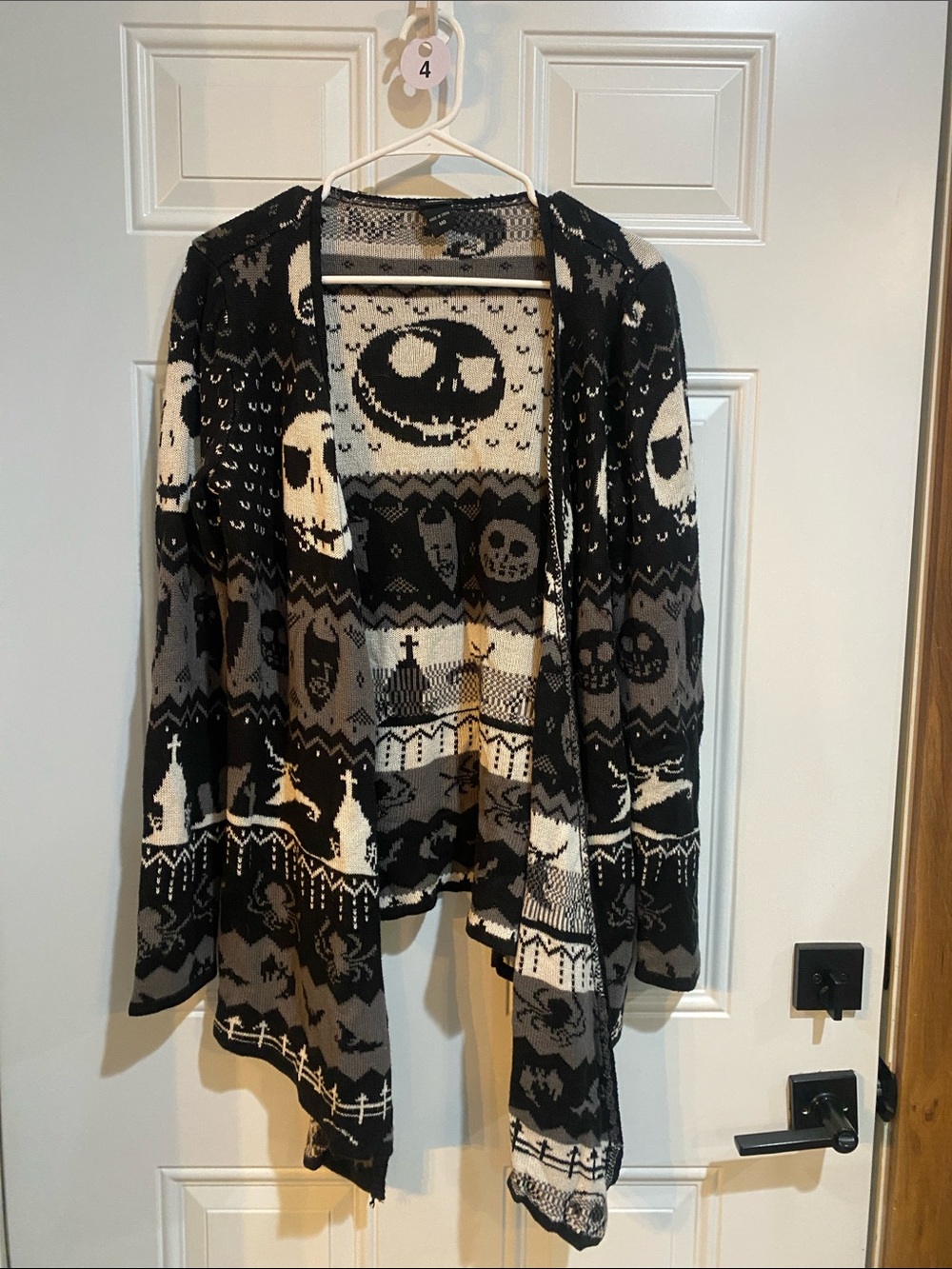 Skull & Cemetery Open-Front Cardigan Sweater - Black and White